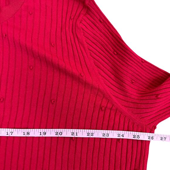 Ann Taylor Sz XXL Red Textured Ribbed Knit Stretchy Cardigan Scalloped Neck Cute - Picture 13 of 16